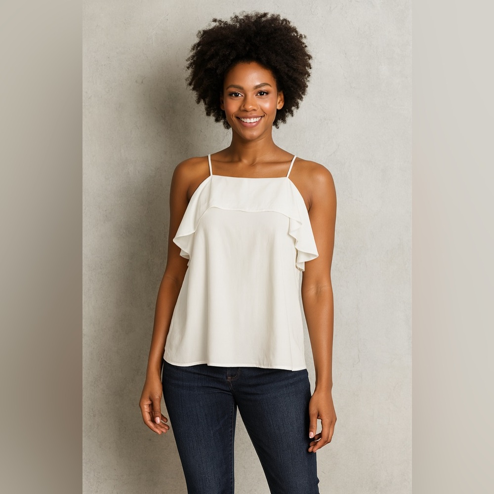 Ann‎ Taylor Cream Ruffle Sleeveless Top NWT size L